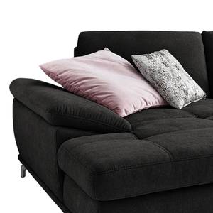 Ecksofa Odenas Webstoff - Webstoff Palila: Schwarz - Longchair davorstehend links - Ohne Schlaffunktion