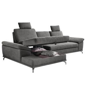 Ecksofa Odenas Webstoff - Webstoff Palila: Fango - Longchair davorstehend links - Mit Schlaffunktion