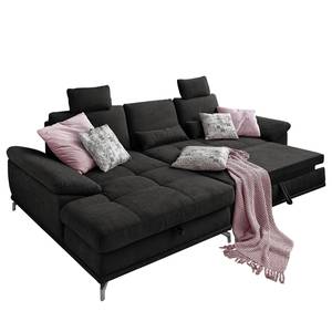 Ecksofa Odenas Webstoff - Webstoff Palila: Schwarz - Longchair davorstehend links - Mit Schlaffunktion