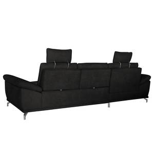 Ecksofa Odenas Webstoff - Webstoff Palila: Schwarz - Longchair davorstehend links - Mit Schlaffunktion