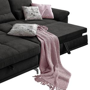 Ecksofa Odenas Webstoff - Webstoff Palila: Schwarz - Longchair davorstehend links - Mit Schlaffunktion