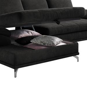 Ecksofa Odenas Webstoff - Webstoff Palila: Schwarz - Longchair davorstehend links - Mit Schlaffunktion