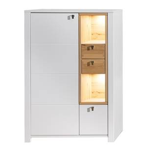 Buffet haut Cordelle I Éclairage inclus - Blanc mat / Hêtre sauvage