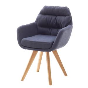Chaise à accoudoirs Billere Tissu structuré / Chêne massif - Bleu nuit