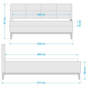 Lit capitonné Kaarina Tissu structuré Ronya: Bleu gris - 140 x 200cm - Sans espace de rangement