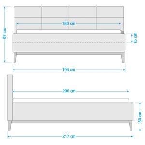 Gestoffeerd bed Kaarina Structuurstof Ronya: Blauwgrijs - 180 x 200cm - Zonder opbergruimte