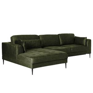 Hoekbank GAILLON met chaise longue Microvezel Cori: Donkergroen - Longchair vooraanzicht links