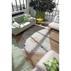 Tapis Vintage Check Laine / Coton - Turquoise / Multicolore