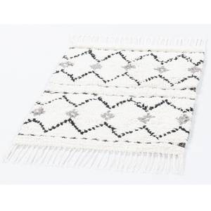 Tapis de bain Ethno ZigZag Coton - Blanc naturel - 70 x 160 cm