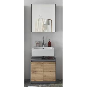 Set mobili da bagno Romslo IV (2 pezzi) Effetto rovere nodato / Grigio