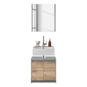 Set mobili da bagno Romslo IV (2 pezzi) Effetto rovere nodato / Grigio