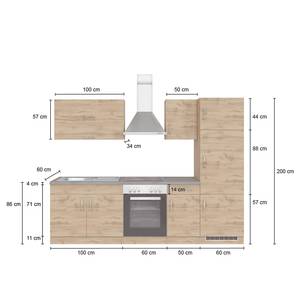 Keukenblok Sorrento III Grijs/Eikenhoutlook wotan - Zonder elektrische apparatuur