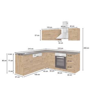 Eck-Küchenzeile Sorrento I Grau / Wotaneiche Dekor - Ohne Elektrogeräte