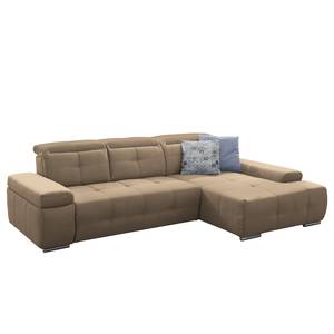 Ecksofa Beutin Flachgewebe - Flachgewebe Olea: Taupe - Longchair davorstehend rechts - Ohne Schlaffunktion