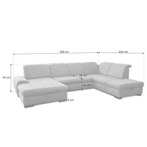 Wohnlandschaft Boussay Flachgewebe - Flachgewebe Olea: Grau - Longchair davorstehend links / Ottomane rechts - Ohne Schlaffunktion