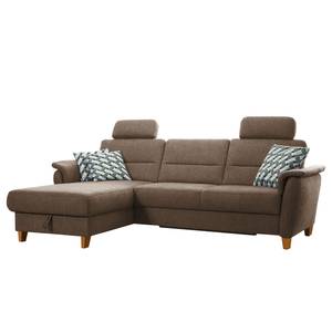 Ecksofa Baulon I Flachgewebe - Flachgewebe Ama: Nougat - Longchair davorstehend links - Mit Schlaffunktion