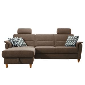 Ecksofa Baulon I Flachgewebe - Flachgewebe Ama: Nougat - Longchair davorstehend links - Mit Schlaffunktion