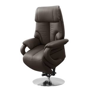 Relaxfauteuil Foulbec echt leer - Leer Pua: Donkerbruin - Relaxfunctie - Met opstahulp