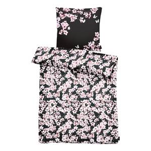 Parure de lit Blossom Satin brillant - Noir - 155 x 220 cm + oreiller 80 x 80 cm