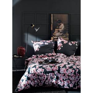 Parure de lit Blossom Satin brillant - Noir - 155 x 220 cm + oreiller 80 x 80 cm