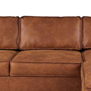 Canapé d’angle FORT DODGE Aspect cuir vieilli - Microfibre Yaka: Cognac - Méridienne courte à droite (vue de face) - Avec fonction couchage