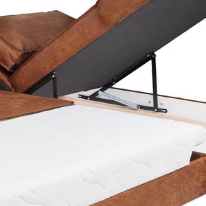 Divano angolare FORT DODGE Effetto pelle anticata - Microfibra Yaka: cognac - Longchair preimpostata a destra - Funzione letto