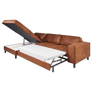 Ecksofa FORT DODGE Antiklederlook - Microfaser Yaka: Cognac - Longchair davorstehend links - Mit Schlaffunktion