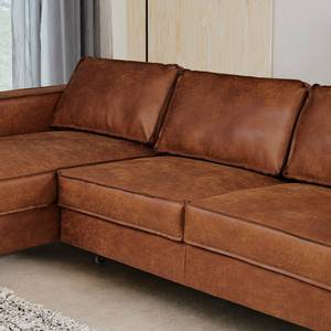 Ecksofa FORT DODGE Antiklederlook - Microfaser Yaka: Cognac - Longchair davorstehend links - Mit Schlaffunktion