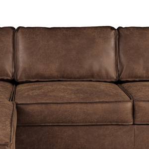 Canapé d’angle FORT DODGE Aspect cuir vieilli - Microfibre Yaka: Marron - Méridienne courte à gauche (vue de face) - Avec fonction couchage