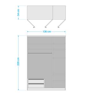 Armoire à portes battantes Alabama Gris - 136 x 229 cm - Premium - Avec portes miroir