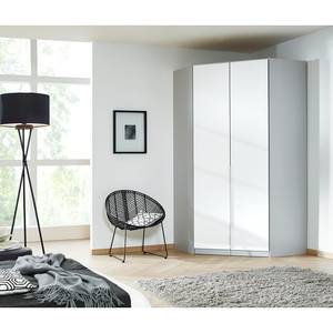 Armoire d’angle Alabama I Blanc brillant / Gris - Hauteur : 210 cm - Sans portes miroir