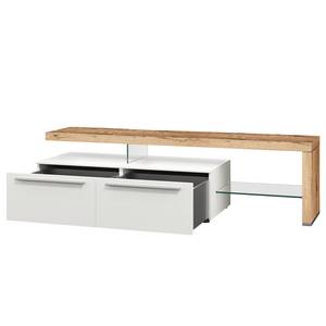 Tv-meubel Bellano I fineer van echt hout - Mat wit/Balkeneikenhout - Rechts uitlijnen - Zonder verlichting