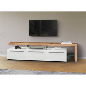 Meuble TV Bellano II Placage en bois véritable - Mat blanc / Chêne de poutre - Alignement à droite - Sans éclairage