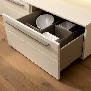 Tv-meubel Bellano II fineer van echt hout - Mat wit/Balkeneikenhout - Rechts uitlijnen - Met verlichting