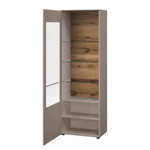 Vitrine Bellano Placage en bois véritable - Mat fango / Chêne de poutre - Butoir à gauche - Avec éclairage