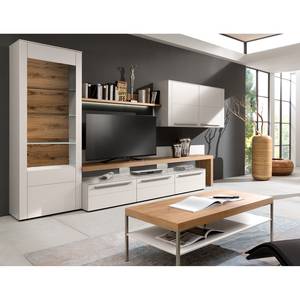 Ensemble meubles TV Bellano I (4 élém.) Placage en bois véritable - Blanc mat / Planches de chêne - Alignement à droite - Sans éclairage