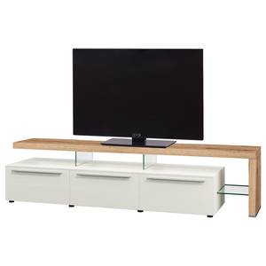 Ensemble meubles TV Bellano I (4 élém.) Placage en bois véritable - Blanc mat / Planches de chêne - Alignement à droite - Sans éclairage