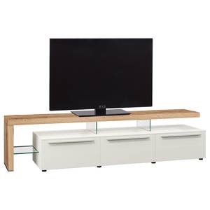 Ensemble meubles TV Bellano I (4 élém.) Placage en bois véritable - Blanc mat / Planches de chêne - Alignement à gauche - Sans éclairage