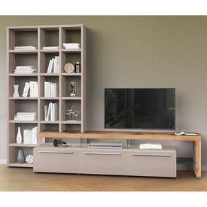 Ensemble meubles TV Bellano I (2 élém.) Placage en bois véritable - Mat fango / Chêne de poutre - Alignement à droite - Sans éclairage