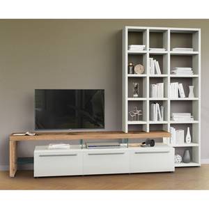 Ensemble meubles TV Bellano I (2 élém.) Placage en bois véritable - Mat blanc / Chêne de poutre - Alignement à gauche - Sans éclairage