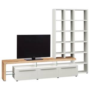 Ensemble meubles TV Bellano I (2 élém.) Placage en bois véritable - Mat blanc / Chêne de poutre - Alignement à gauche - Sans éclairage