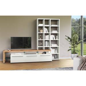 Ensemble meubles TV Bellano I (2 élém.) Placage en bois véritable - Mat blanc / Chêne de poutre - Alignement à gauche - Avec éclairage