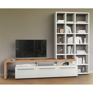 Ensemble meubles TV Bellano I (2 élém.) Placage en bois véritable - Mat blanc / Chêne de poutre - Alignement à gauche - Avec éclairage