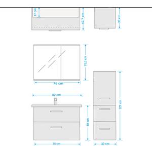 Badezimmerset 6005 II (3-teilig) Inklusive Beleuchtung - Hochglanz Weiß - Breite: 123 cm