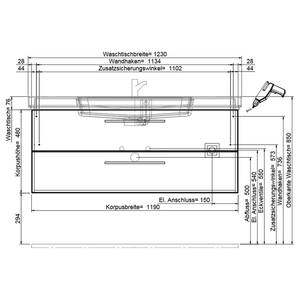 Waschtisch Balto Eiche Riviera Dekor - Breite: 123 cm