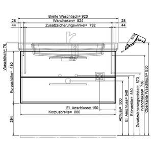 Badezimmerset Balto II (3-teilig) Inklusive Beleuchtung - Graphit - Breite: 137 cm