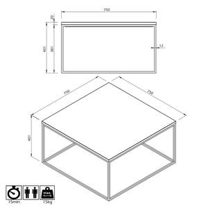 Salontafel Gleam III fineer van echt hout/metaal - Eik - Breedte: 75 cm