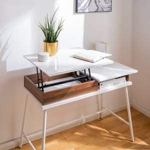 Schreibtisch Paide (Höhenverstellbar) - Hochglanz Weiß / Walnuss Dekor