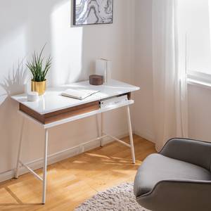 Bureau Paide hoogglans wit/walnotenhouten look