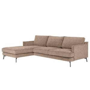 Ecksofa Vieux Bourg Webstoff - Flachgewebe Nona: Taupe - Longchair davorstehend links